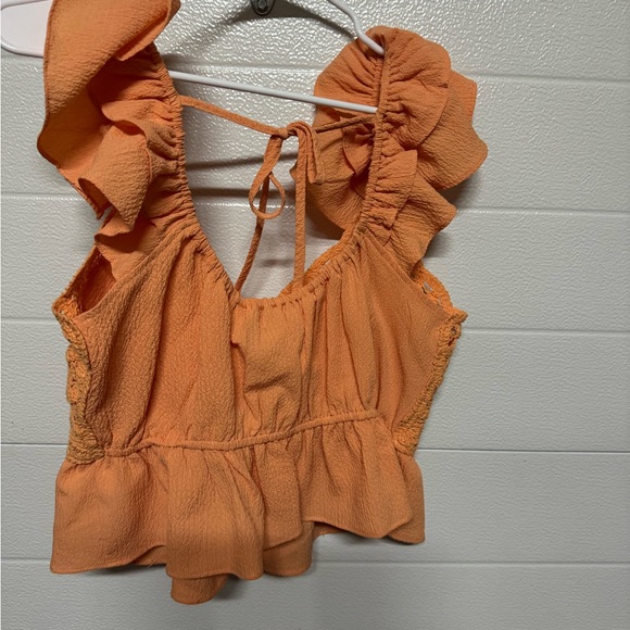Chic Orange Crochet Ruffle Crop Top - Picture 3 of 3
